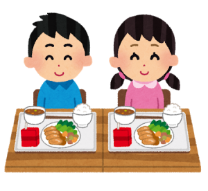 ご飯を食べる子どもたちのイラスト