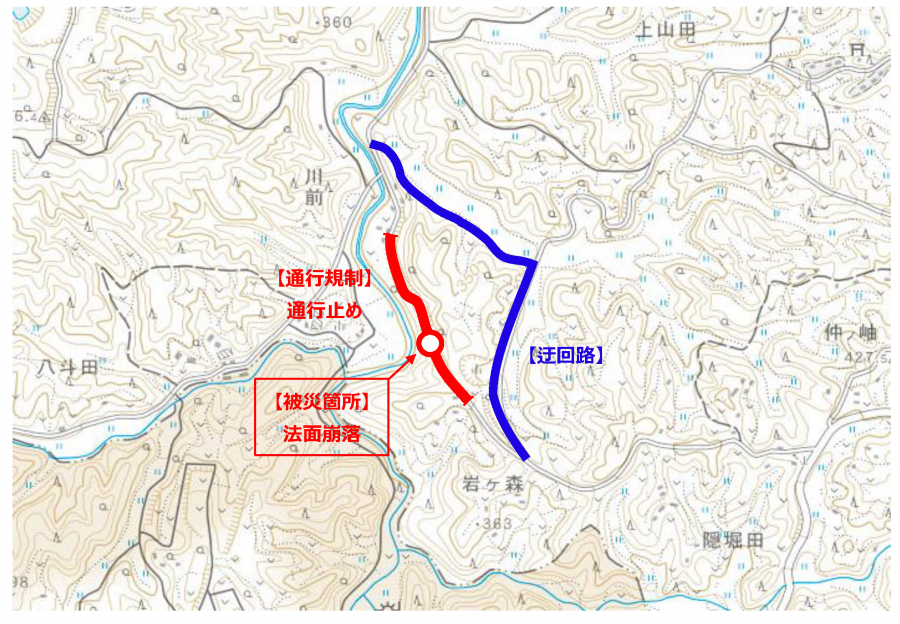 【岩代地域】林道川前吉田線の通行止め規制図（変更後）